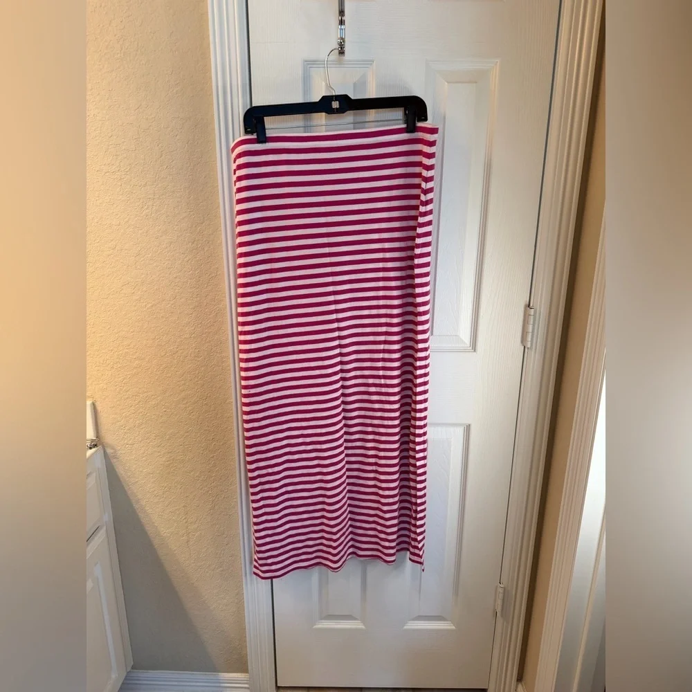 Michael Kors Pink and White Striped Maxi Skirt